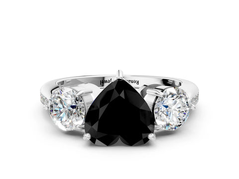 White gold Three-Stone Fancy Black Heart Cut Diamond Channel Set Engagement Ring with Prong Setting_12