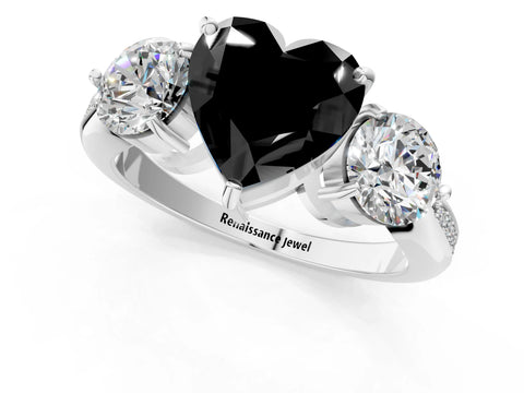 White gold Three-Stone Fancy Black Heart Cut Diamond Channel Set Engagement Ring with Prong Setting_13