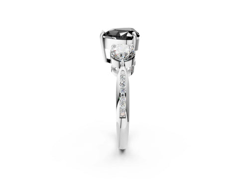White gold Three-Stone Fancy Black Heart Cut Diamond Channel Set Engagement Ring with Prong Setting_14