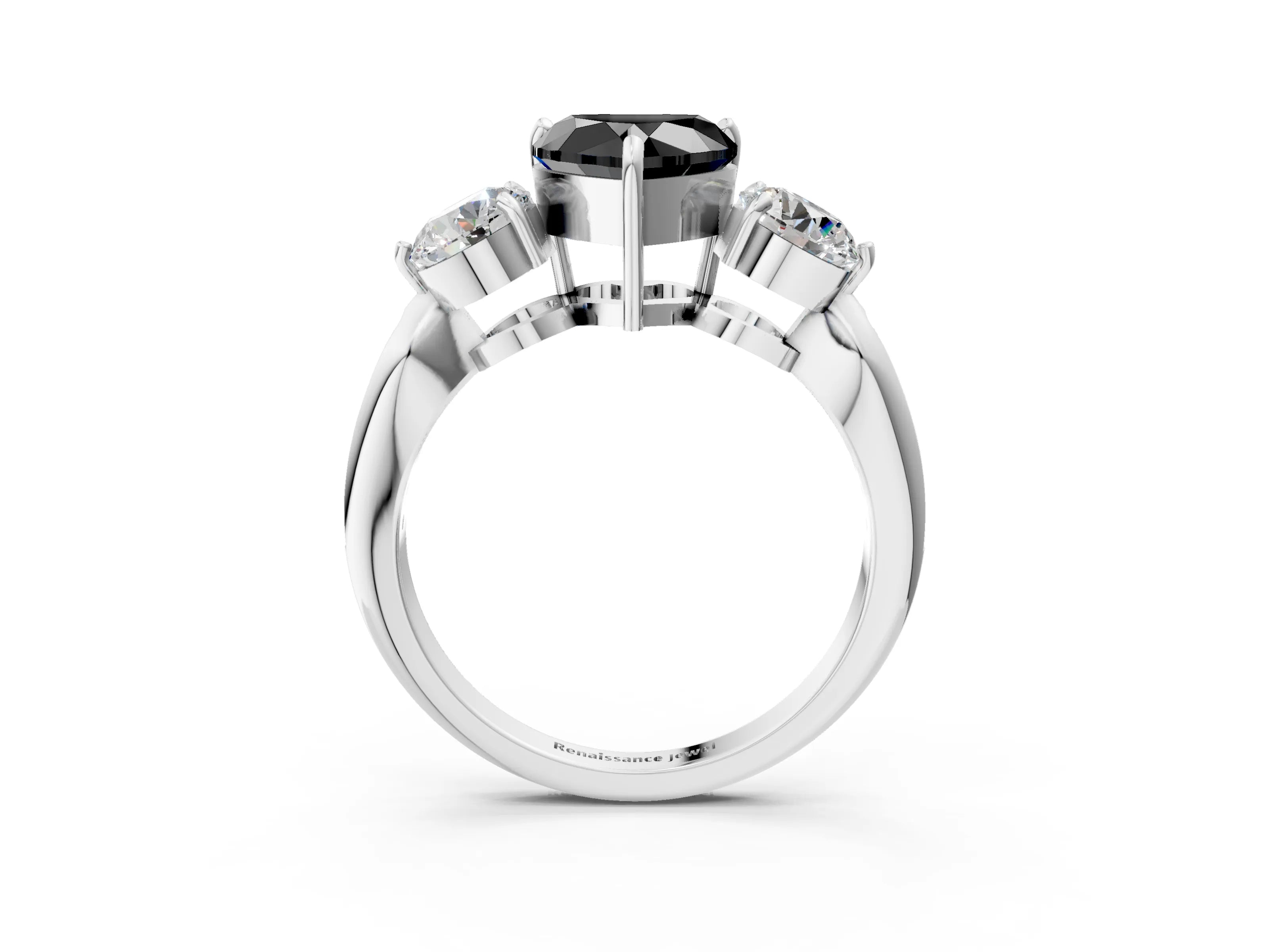 White gold Three-Stone Fancy Black Heart Cut Diamond Channel Set Engagement Ring with Prong Setting_15