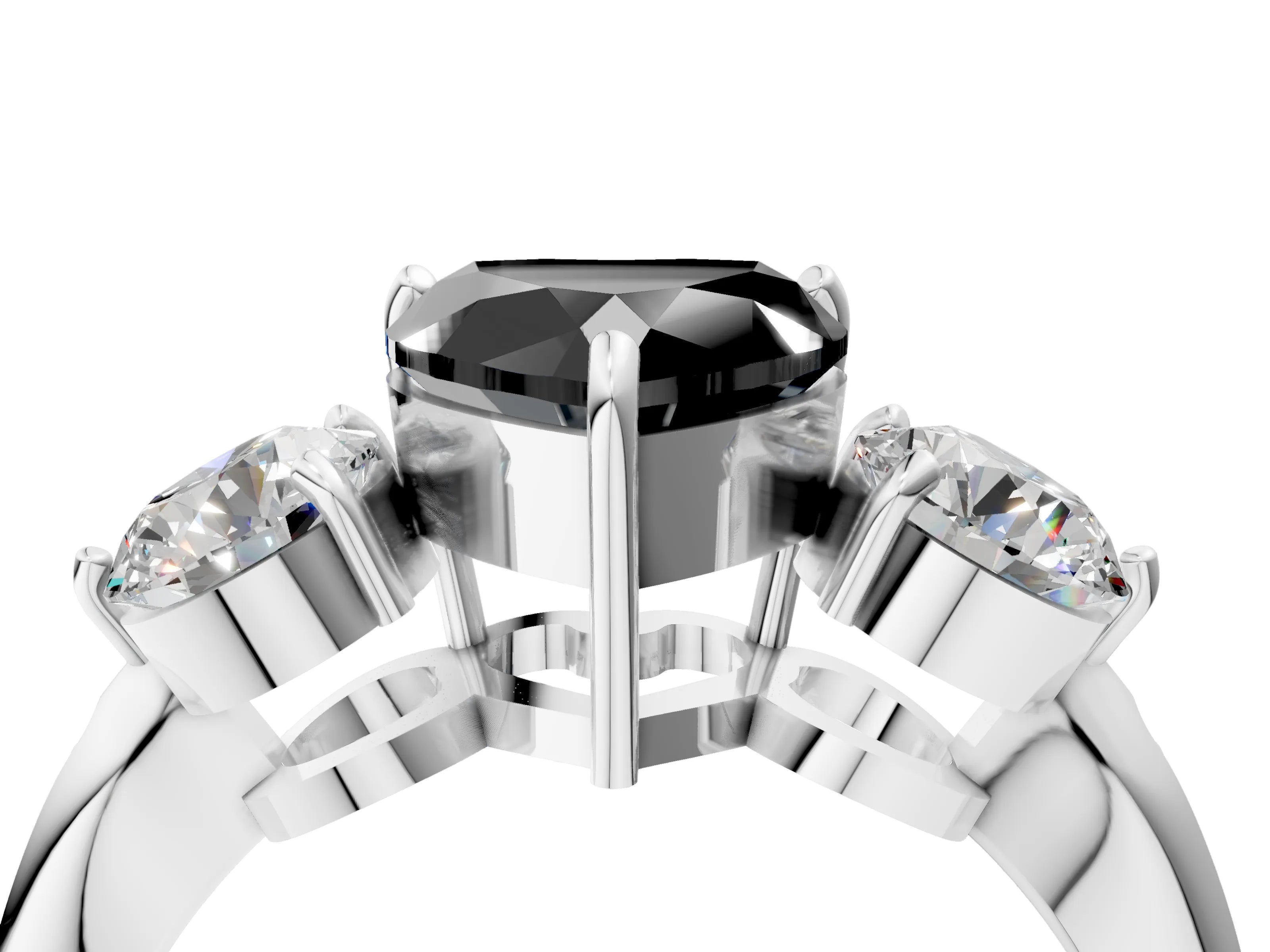 White gold Three-Stone Fancy Black Heart Cut Diamond Channel Set Engagement Ring with Prong Setting_16