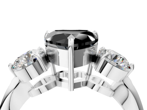 White gold Three-Stone Fancy Black Heart Cut Diamond Channel Set Engagement Ring with Prong Setting_16