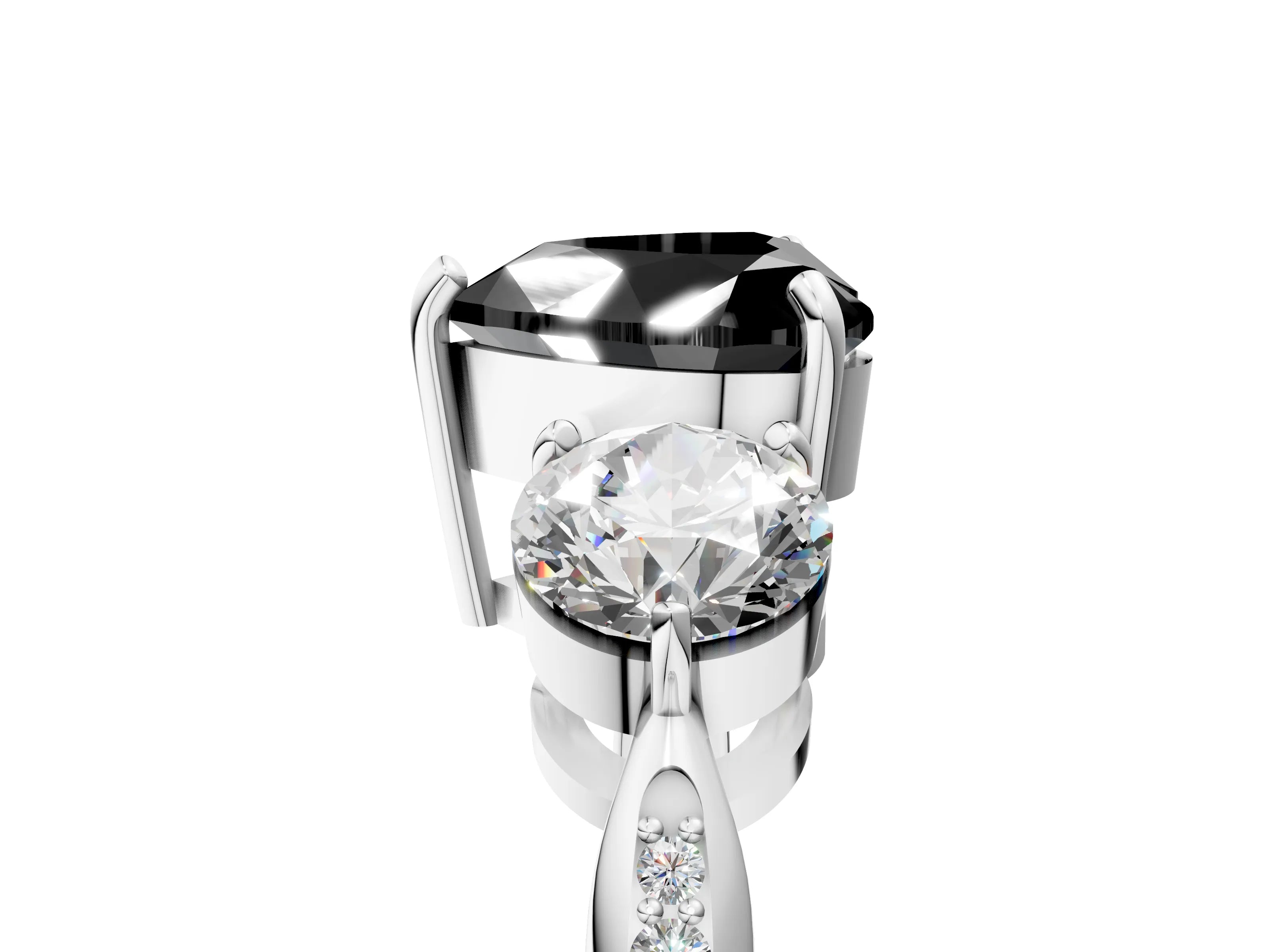 White gold Three-Stone Fancy Black Heart Cut Diamond Channel Set Engagement Ring with Prong Setting_17