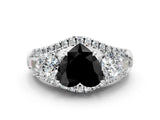 White gold Three-Stone Fancy Black Heart Cut Diamond Engagement Ring with Pave Band and Prong Setting_12