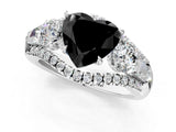 White gold Three-Stone Fancy Black Heart Cut Diamond Engagement Ring with Pave Band and Prong Setting_13
