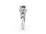 White gold Three-Stone Fancy Black Heart Cut Diamond Engagement Ring with Pave Band and Prong Setting_14