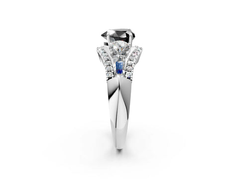 White gold Three-Stone Fancy Black Heart Cut Diamond Engagement Ring with Pave Band and Prong Setting_14