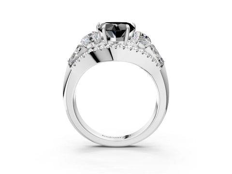 White gold Three-Stone Fancy Black Heart Cut Diamond Engagement Ring with Pave Band and Prong Setting_15