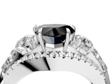 White gold Three-Stone Fancy Black Heart Cut Diamond Engagement Ring with Pave Band and Prong Setting_16