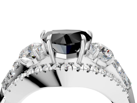 White gold Three-Stone Fancy Black Heart Cut Diamond Engagement Ring with Pave Band and Prong Setting_16