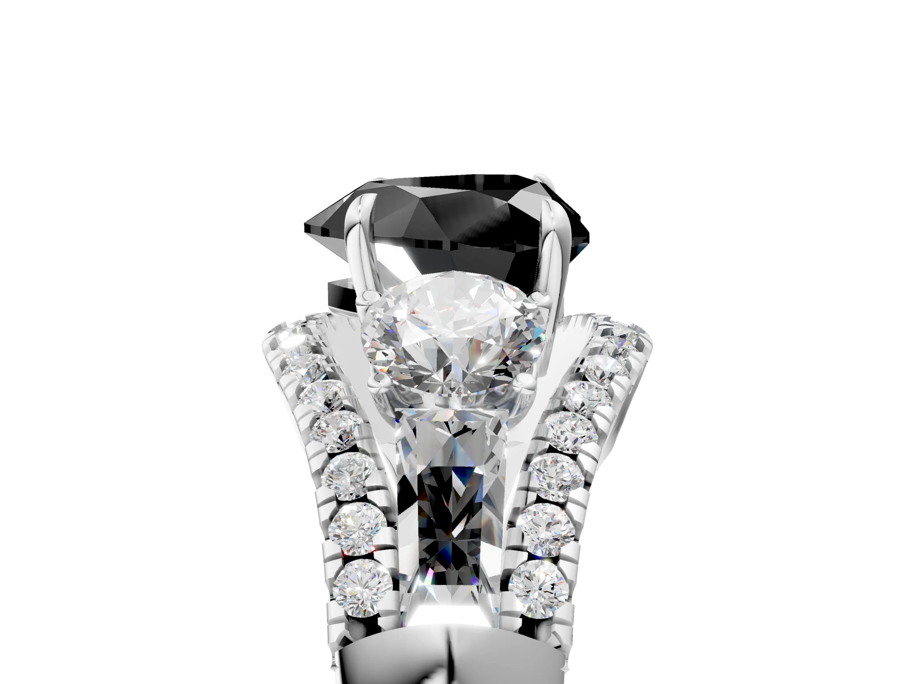 White gold Three-Stone Fancy Black Heart Cut Diamond Engagement Ring with Pave Band and Prong Setting_17