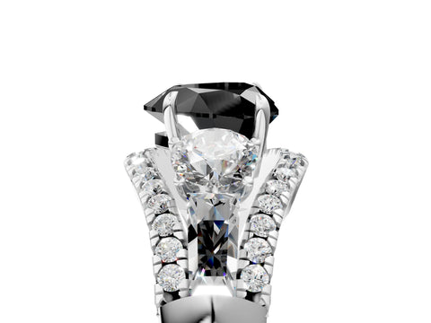 White gold Three-Stone Fancy Black Heart Cut Diamond Engagement Ring with Pave Band and Prong Setting_17