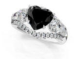 White gold Three-Stone Fancy Black Heart Cut Diamond Engagement Ring with Pave Band and Prong Setting_1