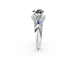 White gold Three-Stone Fancy Black Heart Cut Diamond Engagement Ring with Pave Band and Prong Setting_2