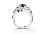 White gold Three-Stone Fancy Black Heart Cut Diamond Engagement Ring with Pave Band and Prong Setting_3
