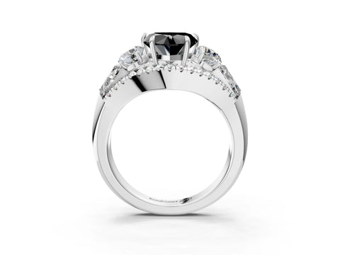 White gold Three-Stone Fancy Black Heart Cut Diamond Engagement Ring with Pave Band and Prong Setting_3