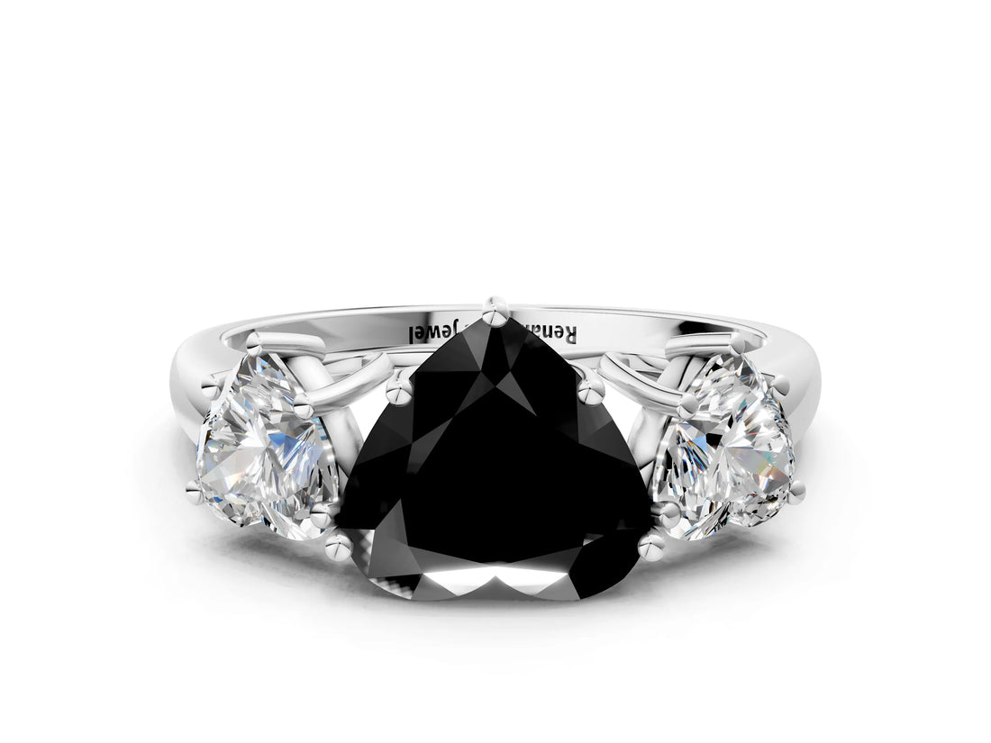 White gold Three-Stone Fancy Black Heart Cut Diamond Engagement Ring with Prong Setting_15