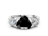 White gold Three-Stone Fancy Black Heart Cut Diamond Engagement Ring with Prong Setting_15