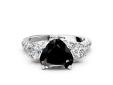 White gold Three-Stone Fancy Black Heart Cut Diamond Pavé Band with Four-Prong Setting