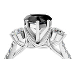White gold Three-Stone Fancy Black Heart Cut Diamond Pavé Band with Four-Prong Setting_4