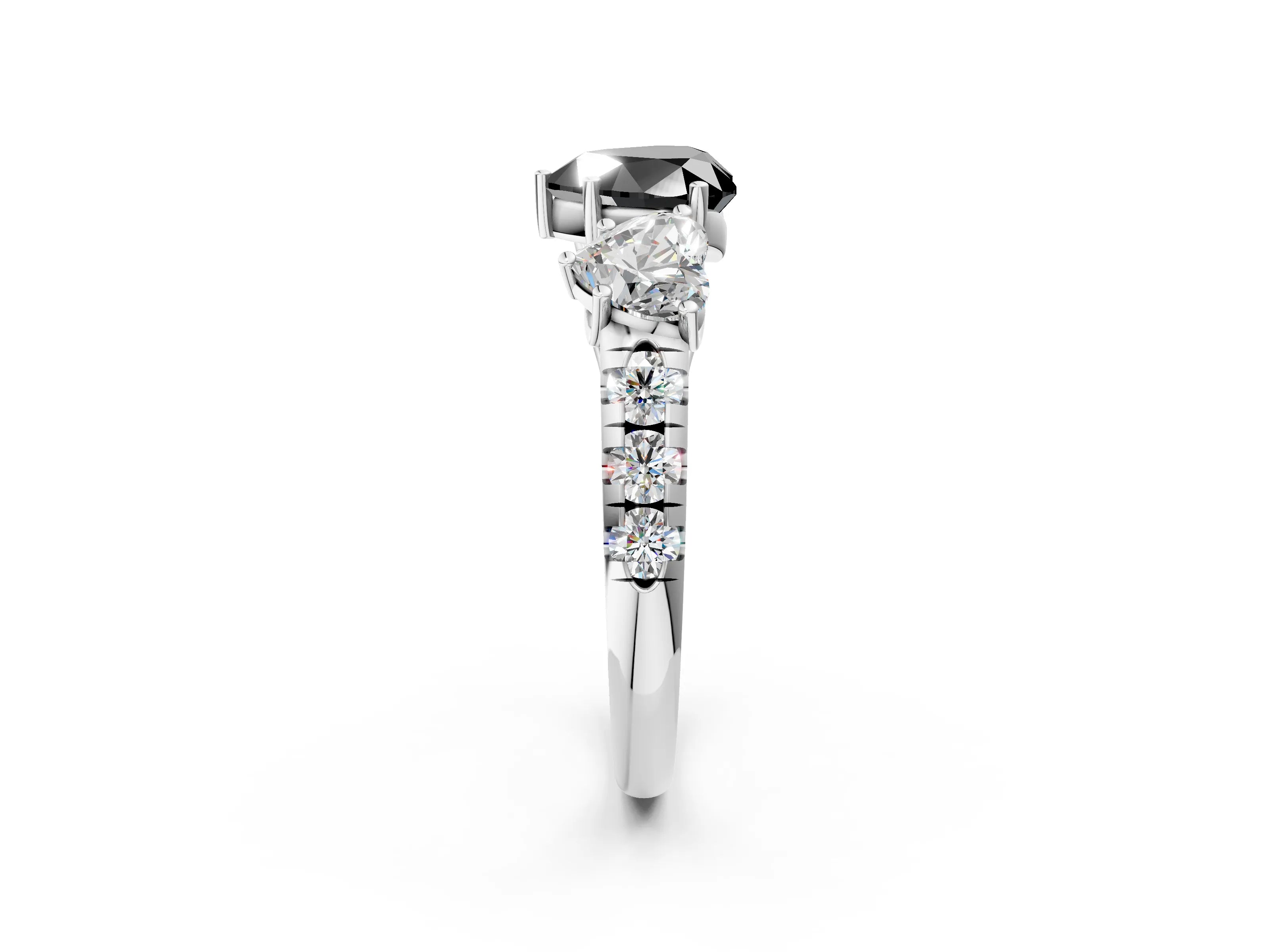 White gold Three-Stone Fancy Black Heart Cut Diamond Pavé Band with Prong Setting_2