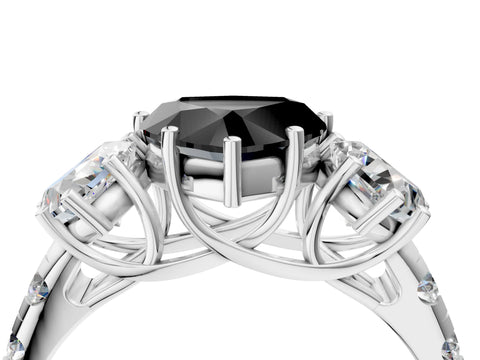 White gold Three-Stone Fancy Black Heart Cut Diamond Pavé Band with Prong Setting_4