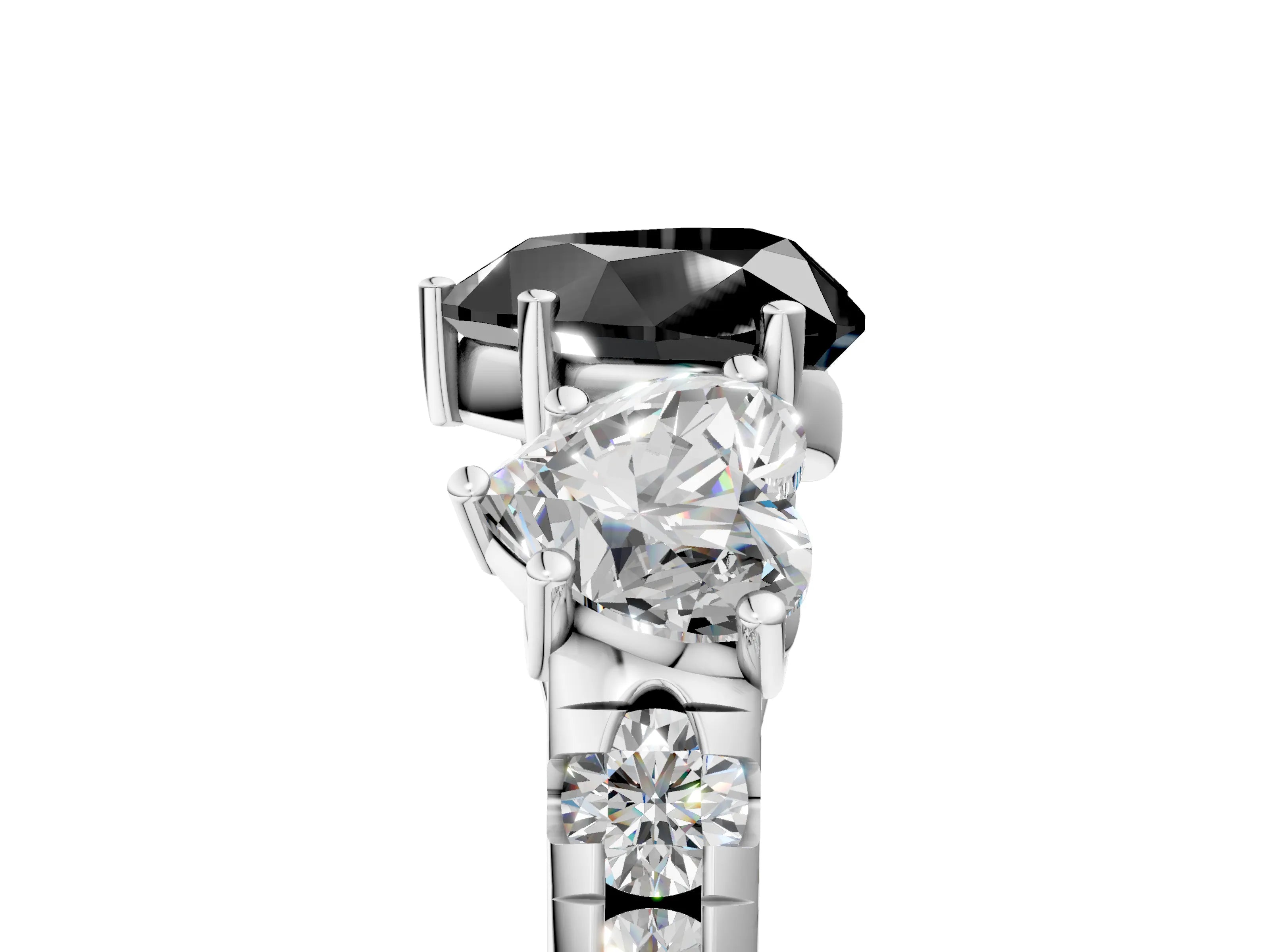 White gold Three-Stone Fancy Black Heart Cut Diamond Pavé Band with Prong Setting_5