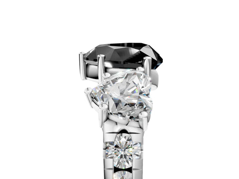 White gold Three-Stone Fancy Black Heart Cut Diamond Pavé Band with Prong Setting_5