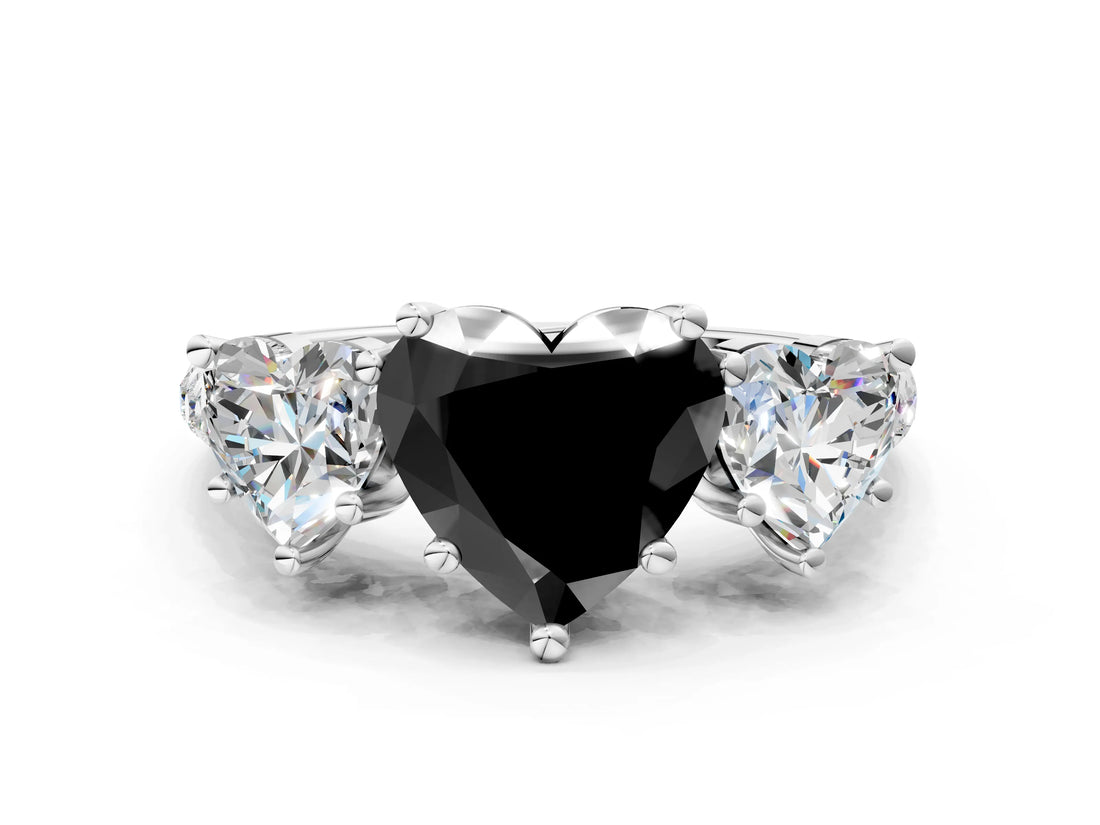 White gold Three-Stone Fancy Black Heart Cut Diamond Ring with Pavé Band and Prong Setting_83