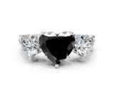 White gold Three-Stone Fancy Black Heart Cut Diamond Ring with Pavé Band and Prong Setting_84