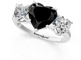 White gold Three-Stone Fancy Black Heart Cut Diamond Ring with Pavé Band and Prong Setting_85
