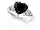 White gold Three-Stone Fancy Black Heart Cut Diamond Ring with Pear Side Stones and Four-Prong Setting_1