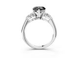 White gold Three-Stone Fancy Black Heart Cut Diamond Ring with Pear Side Stones and Four-Prong Setting_3