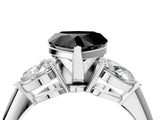 White gold Three-Stone Fancy Black Heart Cut Diamond Ring with Pear Side Stones and Four-Prong Setting_4