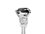 White gold Three-Stone Fancy Black Heart Cut Diamond Ring with Pear Side Stones and Four-Prong Setting_5