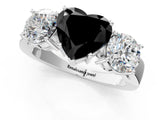 White gold Three-Stone Fancy Black Heart Cut Diamond Ring with Round Side Stones, Classic Band, and Four-Prong Setting_1