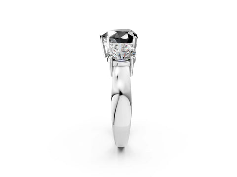 White gold Three-Stone Fancy Black Heart Cut Diamond Ring with Round Side Stones, Classic Band, and Four-Prong Setting_2