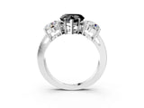 White gold Three-Stone Fancy Black Heart Cut Diamond Ring with Round Side Stones, Classic Band, and Four-Prong Setting_3