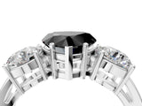 White gold Three-Stone Fancy Black Heart Cut Diamond Ring with Round Side Stones, Classic Band, and Four-Prong Setting_4