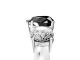 White gold Three-Stone Fancy Black Heart Cut Diamond Ring with Round Side Stones, Classic Band, and Four-Prong Setting_5