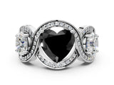 White gold Three-Stone Fancy Black Heart Cut Diamond Wave Pave Band with Prong Setting_18