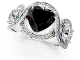 White gold Three-Stone Fancy Black Heart Cut Diamond Wave Pave Band with Prong Setting_19