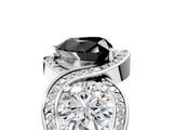 White gold Three-Stone Fancy Black Heart Cut Diamond Wave Pave Band with Prong Setting_23