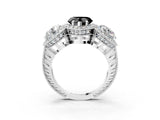 White gold Three-Stone Fancy Black Heart Cut Halo Diamond Milgrain Band with Four-Prong Setting_3