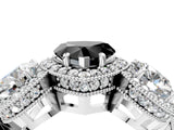 White gold Three-Stone Fancy Black Heart Cut Halo Diamond Milgrain Band with Four-Prong Setting_4