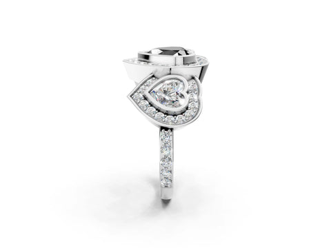 White gold Three-Stone Fancy Black Heart Cut Halo Pavé Diamond Ring_2