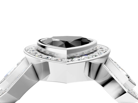 White gold Three-Stone Fancy Black Heart Cut Halo Pavé Diamond Ring_4
