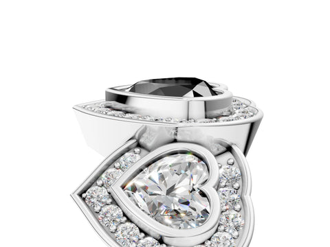 White gold Three-Stone Fancy Black Heart Cut Halo Pavé Diamond Ring_5