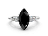 White gold Three-Stone Fancy Black Marquise Cut Brilliant Diamond Solitaire Ring with Tapered Band and Four-Prong Setting_19