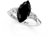 White gold Three-Stone Fancy Black Marquise Cut Brilliant Diamond Solitaire Ring with Tapered Band and Four-Prong Setting_20